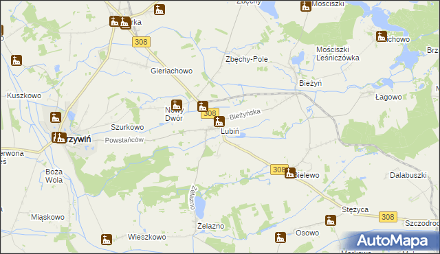 mapa Lubiń gmina Krzywiń, Lubiń gmina Krzywiń na mapie Targeo