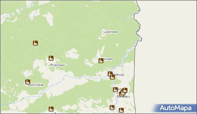 mapa Lubinowo gmina Lipsk, Lubinowo gmina Lipsk na mapie Targeo