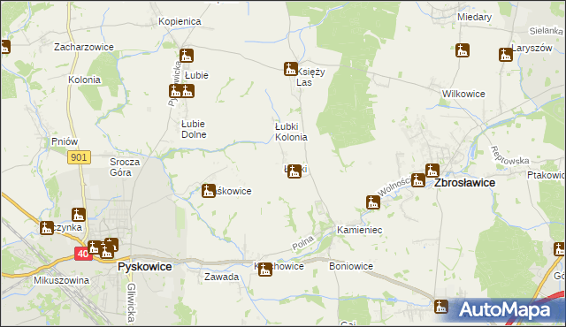 mapa Łubki gmina Zbrosławice, Łubki gmina Zbrosławice na mapie Targeo