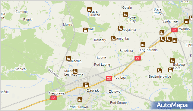 mapa Łubna gmina Czersk, Łubna gmina Czersk na mapie Targeo