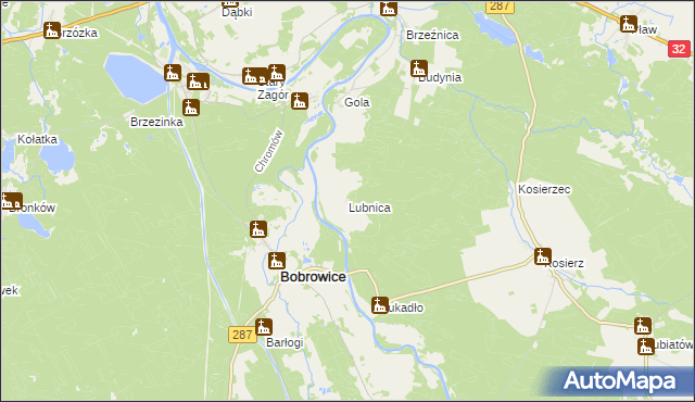 mapa Lubnica gmina Bobrowice, Lubnica gmina Bobrowice na mapie Targeo