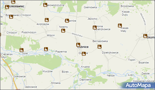 mapa Łubnice powiat wieruszowski, Łubnice powiat wieruszowski na mapie Targeo