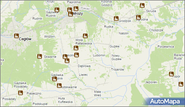 mapa Lubomin gmina Mrozy, Lubomin gmina Mrozy na mapie Targeo