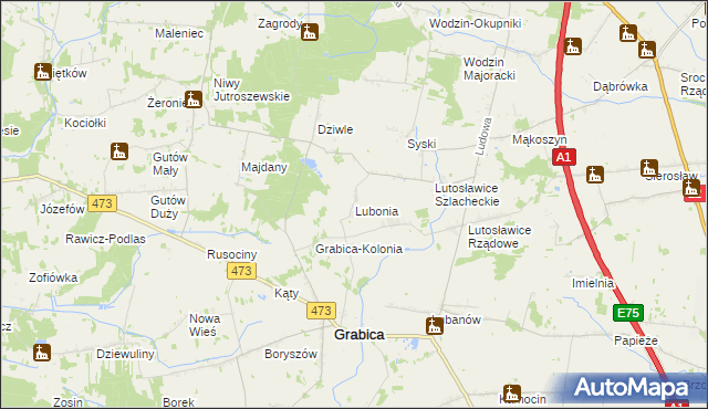 mapa Lubonia gmina Grabica, Lubonia gmina Grabica na mapie Targeo
