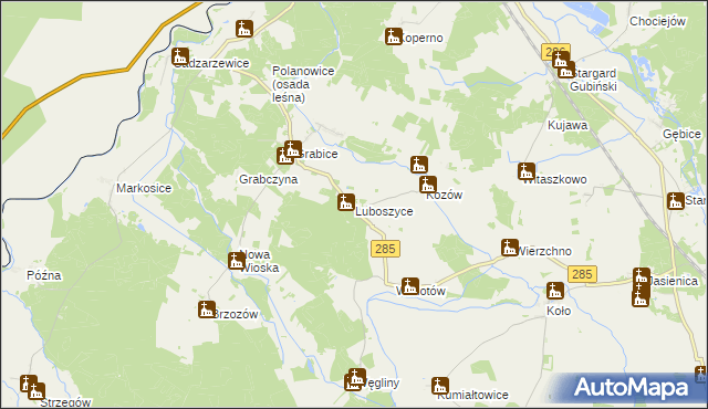 mapa Luboszyce gmina Gubin, Luboszyce gmina Gubin na mapie Targeo