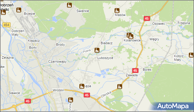 mapa Luboszyce gmina Łubniany, Luboszyce gmina Łubniany na mapie Targeo