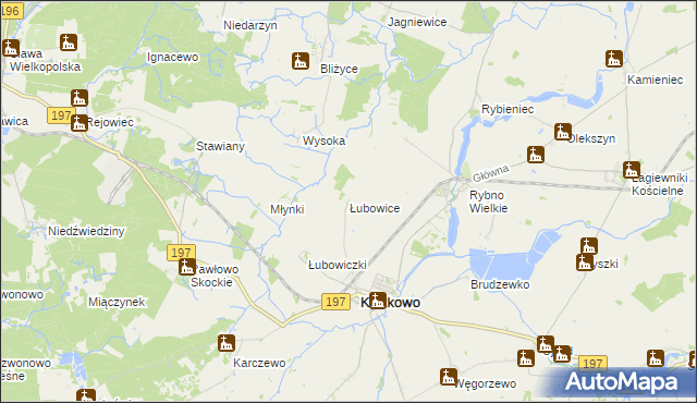 mapa Łubowice gmina Kiszkowo, Łubowice gmina Kiszkowo na mapie Targeo