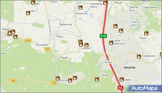mapa Lubsza gmina Woźniki, Lubsza gmina Woźniki na mapie Targeo