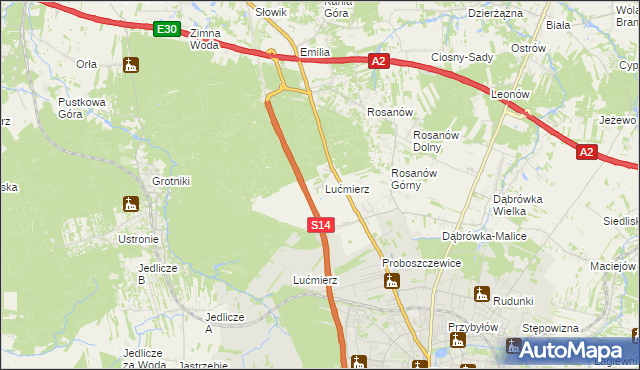 mapa Lućmierz-Ośrodek, Lućmierz-Ośrodek na mapie Targeo