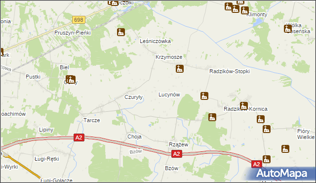 mapa Lucynów gmina Zbuczyn, Lucynów gmina Zbuczyn na mapie Targeo