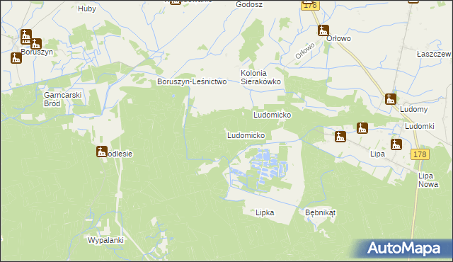 mapa Ludomicko gmina Połajewo, Ludomicko gmina Połajewo na mapie Targeo