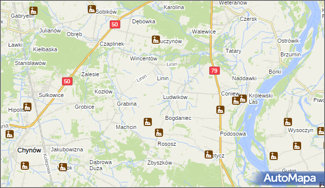 mapa Ludwików gmina Chynów, Ludwików gmina Chynów na mapie Targeo