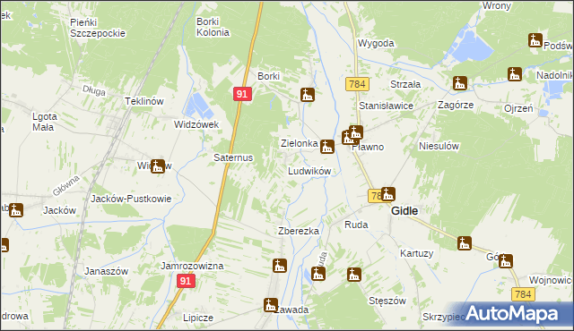 mapa Ludwików gmina Gidle, Ludwików gmina Gidle na mapie Targeo