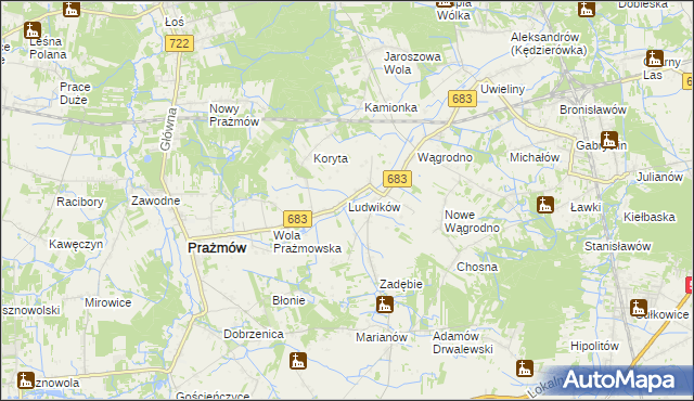 mapa Ludwików gmina Prażmów, Ludwików gmina Prażmów na mapie Targeo