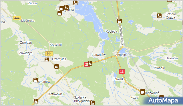 mapa Ludwików gmina Przygodzice, Ludwików gmina Przygodzice na mapie Targeo