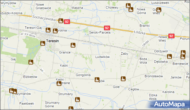 mapa Ludwików gmina Teresin, Ludwików gmina Teresin na mapie Targeo