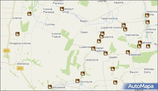 mapa Ludwinów gmina Borzechów, Ludwinów gmina Borzechów na mapie Targeo