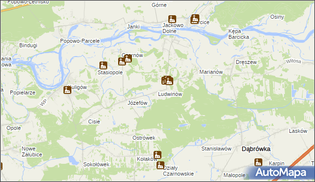 mapa Ludwinów gmina Dąbrówka, Ludwinów gmina Dąbrówka na mapie Targeo