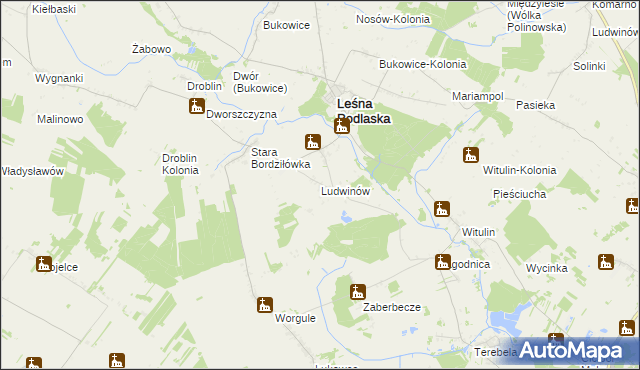 mapa Ludwinów gmina Leśna Podlaska, Ludwinów gmina Leśna Podlaska na mapie Targeo