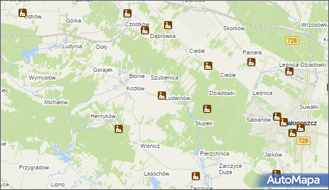 mapa Ludwinów gmina Małogoszcz, Ludwinów gmina Małogoszcz na mapie Targeo