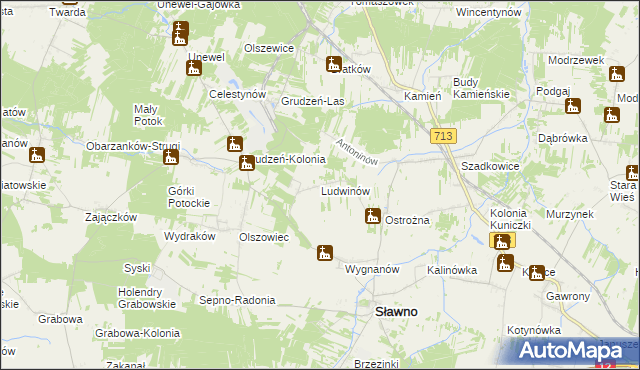 mapa Ludwinów gmina Sławno, Ludwinów gmina Sławno na mapie Targeo