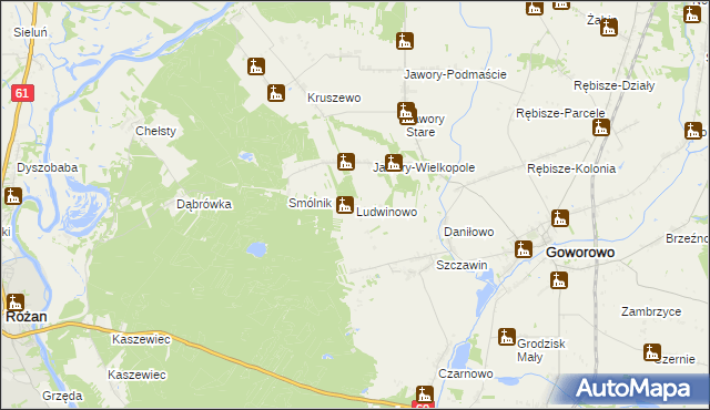 mapa Ludwinowo gmina Goworowo, Ludwinowo gmina Goworowo na mapie Targeo