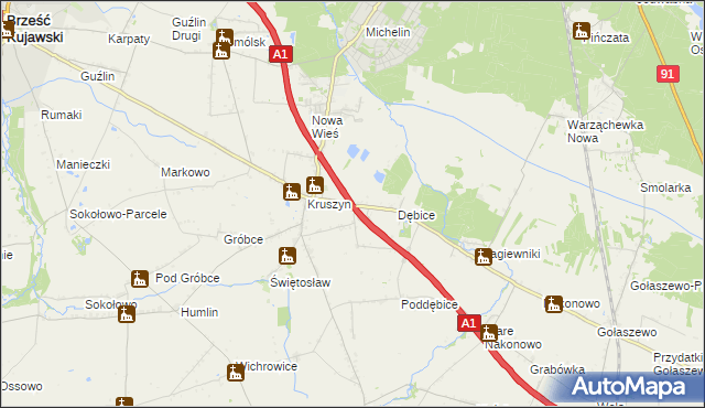 mapa Ludwinowo gmina Włocławek, Ludwinowo gmina Włocławek na mapie Targeo