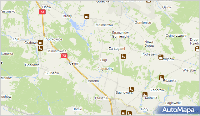 mapa Ługi gmina Chmielnik, Ługi gmina Chmielnik na mapie Targeo