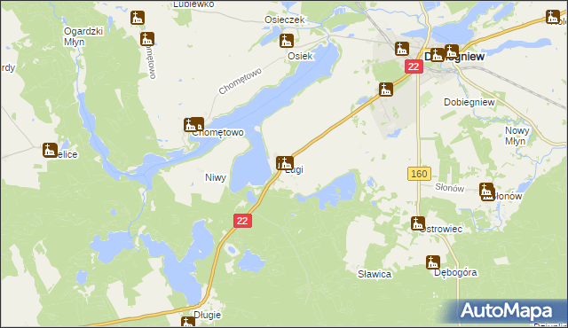 mapa Ługi gmina Dobiegniew, Ługi gmina Dobiegniew na mapie Targeo