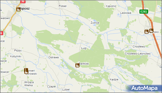 mapa Ługi gmina Wąsosz, Ługi gmina Wąsosz na mapie Targeo