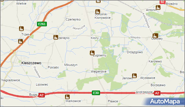 mapa Ługowiny, Ługowiny na mapie Targeo