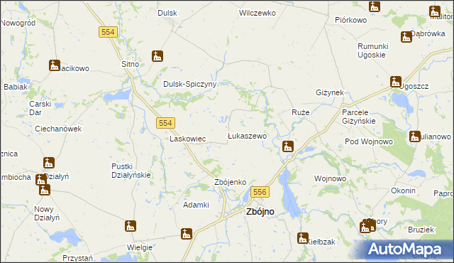 mapa Łukaszewo gmina Zbójno, Łukaszewo gmina Zbójno na mapie Targeo