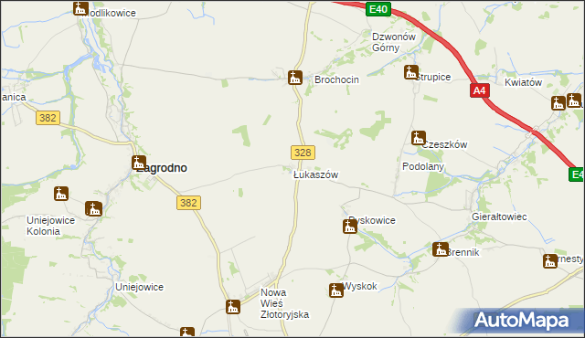 mapa Łukaszów gmina Zagrodno, Łukaszów gmina Zagrodno na mapie Targeo
