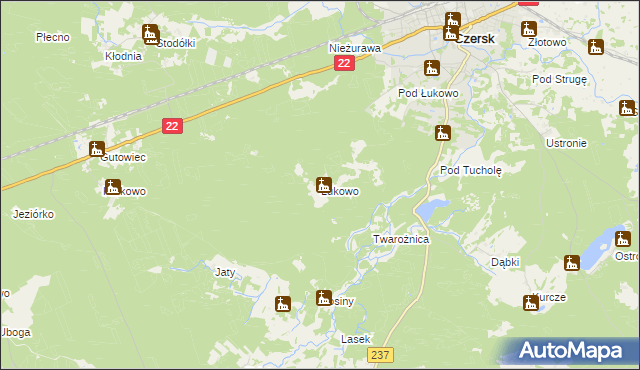 mapa Łukowo gmina Czersk, Łukowo gmina Czersk na mapie Targeo