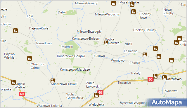 mapa Łukowo gmina Karniewo, Łukowo gmina Karniewo na mapie Targeo