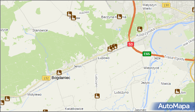 mapa Łupowo gmina Bogdaniec, Łupowo gmina Bogdaniec na mapie Targeo