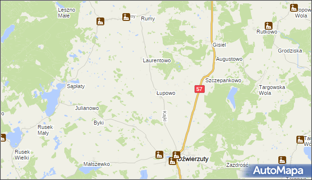 mapa Łupowo gmina Dźwierzuty, Łupowo gmina Dźwierzuty na mapie Targeo