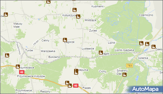 mapa Lusławice gmina Janów, Lusławice gmina Janów na mapie Targeo