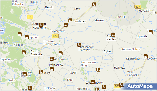 mapa Łuszczanów Pierwszy, Łuszczanów Pierwszy na mapie Targeo