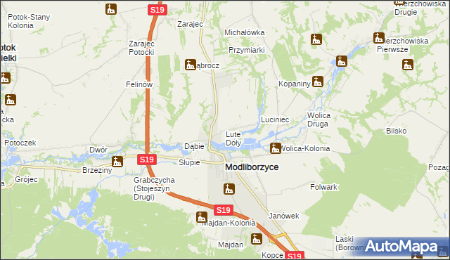 mapa Lute Doły, Lute Doły na mapie Targeo