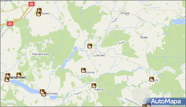 mapa Lutkowo gmina Dobrzany, Lutkowo gmina Dobrzany na mapie Targeo