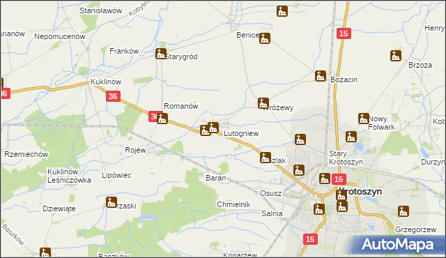 mapa Lutogniew, Lutogniew na mapie Targeo