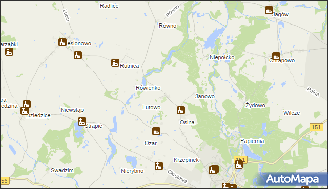 mapa Lutówko gmina Barlinek, Lutówko gmina Barlinek na mapie Targeo