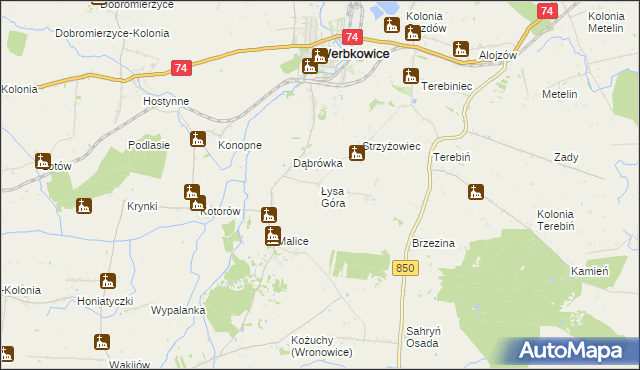 mapa Łysa Góra gmina Werbkowice, Łysa Góra gmina Werbkowice na mapie Targeo