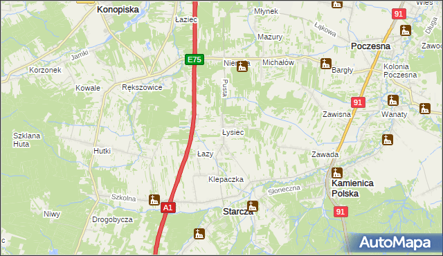 mapa Łysiec, Łysiec na mapie Targeo