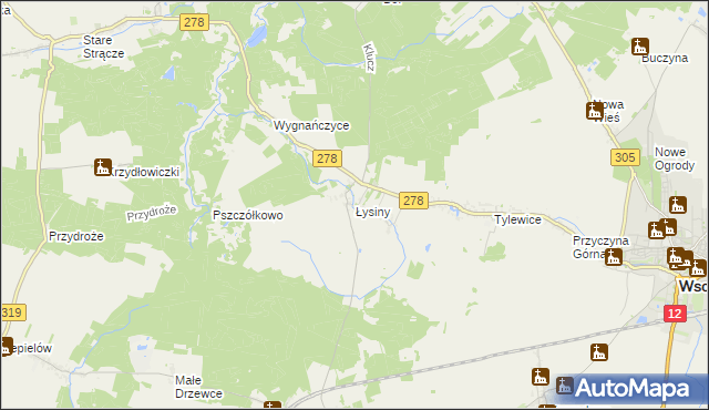 mapa Łysiny gmina Wschowa, Łysiny gmina Wschowa na mapie Targeo