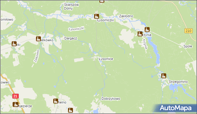 mapa Łysomice gmina Dębnica Kaszubska, Łysomice gmina Dębnica Kaszubska na mapie Targeo