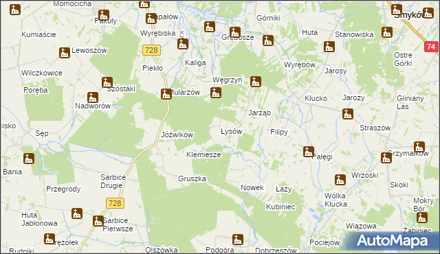 mapa Łysów gmina Radoszyce, Łysów gmina Radoszyce na mapie Targeo