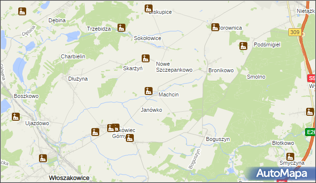 mapa Machcin gmina Śmigiel, Machcin gmina Śmigiel na mapie Targeo