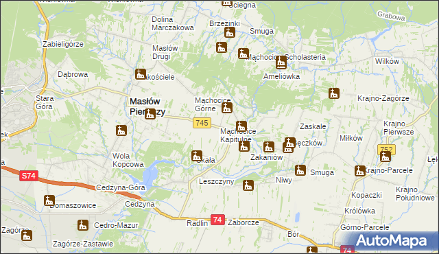 mapa Mąchocice Kapitulne, Mąchocice Kapitulne na mapie Targeo